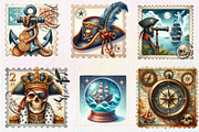 Nautical Pirates Stamp Postage, an Illustration by CreationArt (Thumbnail 2 of 5)