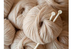 Aesthetic beige yarn skein, close up, an Abstract Photo by Fascinadora