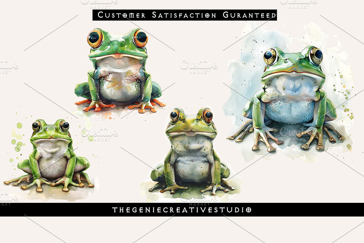 Cute Green Frog PNG Clip Art Set, an Animal Illustration by Geniecreativestudio (Photo 4 of 9)