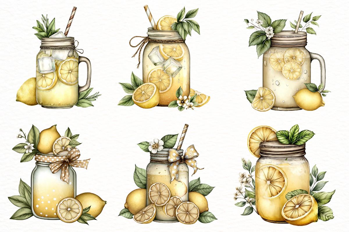 Watercolor summer lemonade jar clipa, an Illustration by Designworld (Photo 2 of 5)