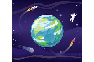 Earth And Spaceman Poster Vector Illustration