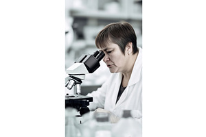 Female scientist examining samples, an Illustration by tilialucida