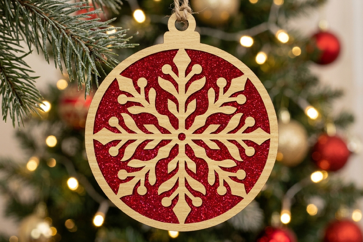Red Glitter Snowflake Ornament Laser, an Object Graphic by Libby Wishes (Photo 1 of 3)
