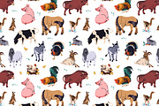 Farm animals set, seamless patterns, an Animal Illustration by PaperTrident (Thumbnail 3 of 4)