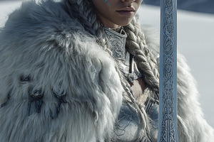 Ice Queen Warrior Woman Sword Winter, a Photo by Pixeness Studio