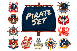 Cartoon pirate heraldry, a Transportation Illustration by Vector Tradition