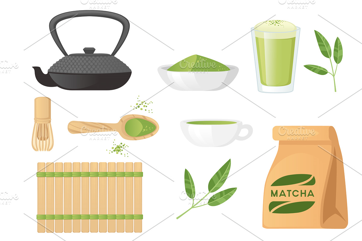 Set of organic matcha produtsc, a Food Illustration by Alfmaler