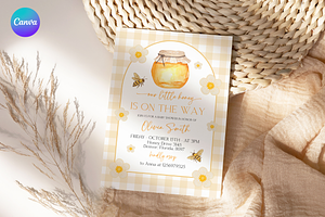 Gingham Honey Bee Invitation, an Invitation Template by Digital_Mind