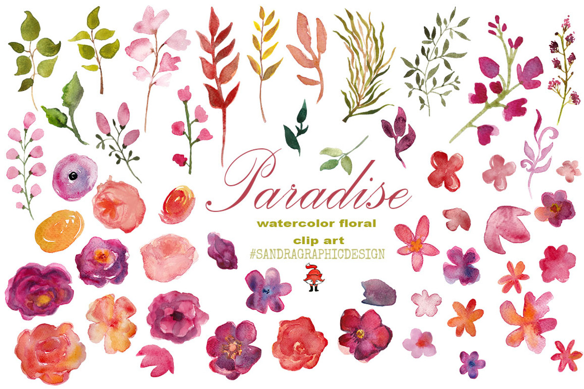 Floral watercolor clip art, an Illustration by SandraGraphicDesign (Photo 3 of 5)