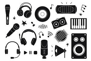 Black music accessories. Headphones, a Graphic by Valerie Bodnar