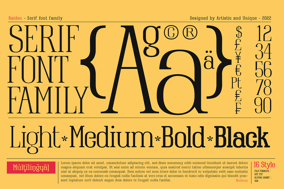 Raiden - Serif font family, a Serif Font by Artistic & Unique (Photo 3 of 13)
