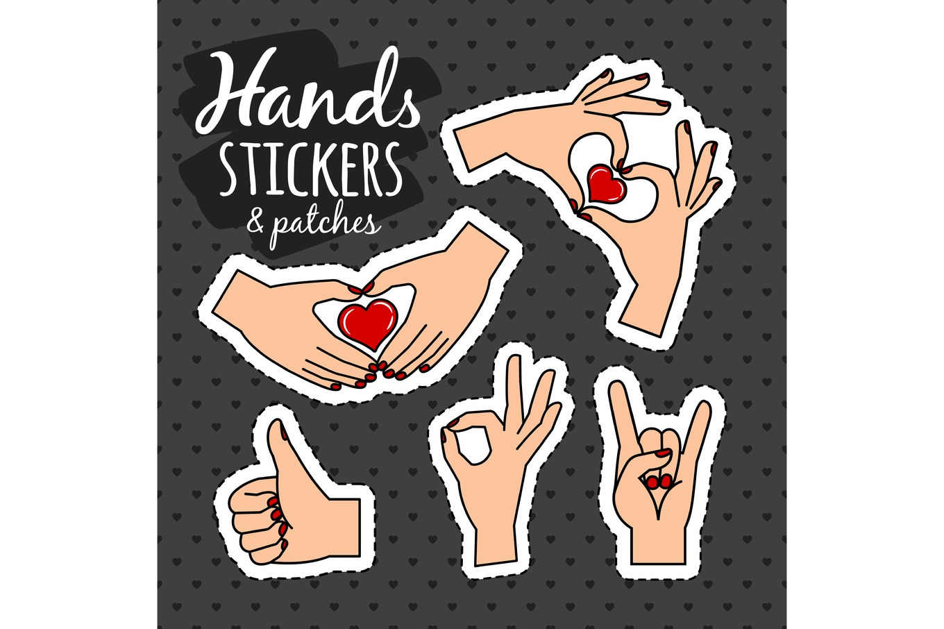 Quirky style human hands stickers set, an Illustration by Stock-Smart-Start