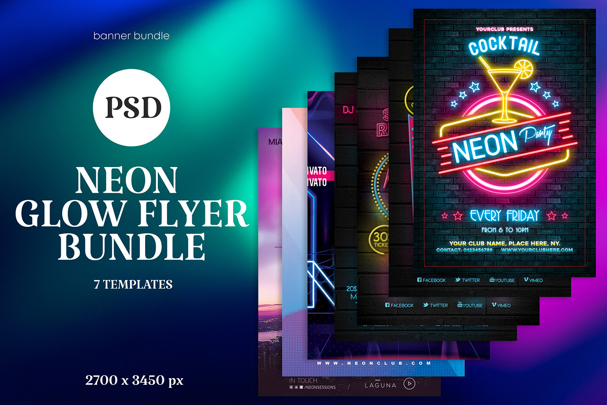 7 Neon Glow Flyer Bundle, a Social Media Template by PopotLane (Photo 1 of 5)