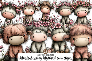 whimsical spring highland cow clipar, an Illustration by Designworld
