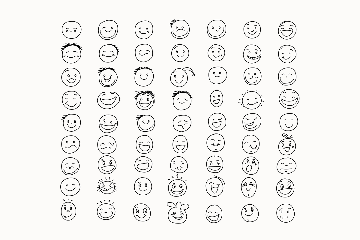 Set of hand 63 drawn smiling faces, an Object Illustration by Spojeeto Devices Mockups (Photo 2 of 2)