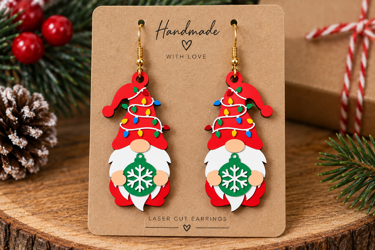 Christmas Gnome Earrings Laser Cut, a Seasonal Illustration by Canvas Craft (Photo 3 of 3)