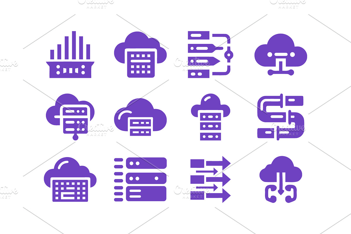Tech Cloud Data Server Icons Bundle, a Solid Icon by Vectorium Studio (Photo 8 of 24)