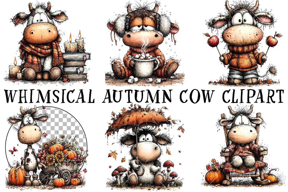 Whimsical Autumn Cow Clipart, a Seasonal Illustration by OK Design (Photo 2 of 6)
