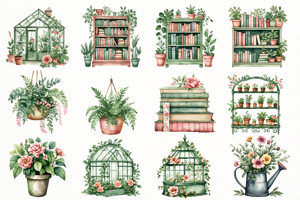 Watercolor Greenhouse PNG Bundle, a Seasonal Illustration by Designworld (Photo 2 of 9)