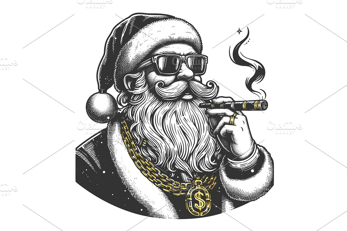 Gangsta Santa smoking cigar with, an Illustration by AlexArt