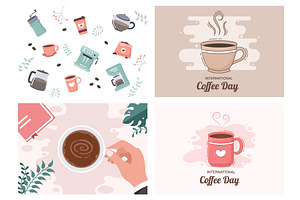 24 Set Coffee Cup Background Vector