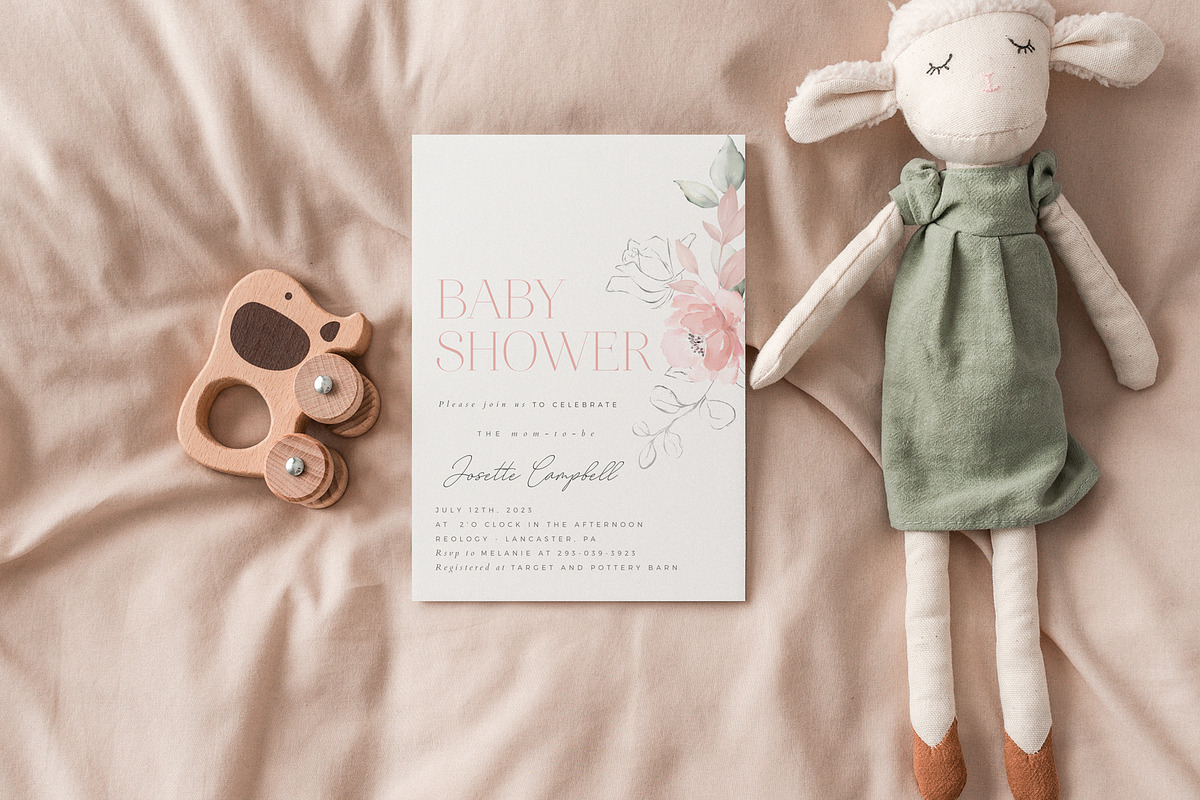 Pink Roses Baby Shower Invite, a Stationery Template by By Stephanie Design (Photo 2 of 3)