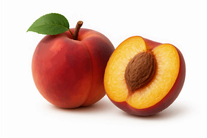 Whole and cut peach with pit vector, a Food Illustration by AlexArt