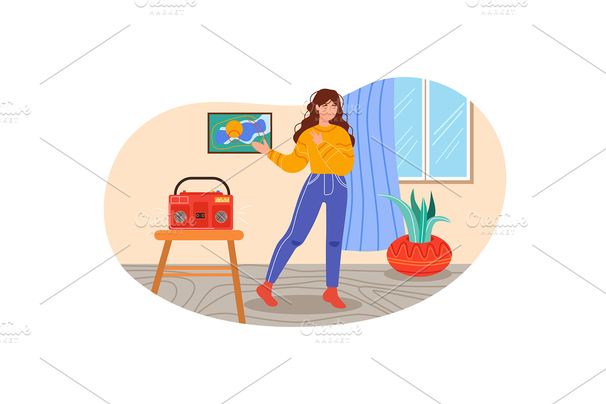 Woman enjoy listening to music, a Person Illustration by vectorpointstudio