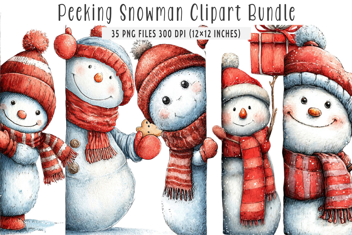 Peeking Snowman Clipart, an Illustration by SinaCreation (Photo 1 of 7)