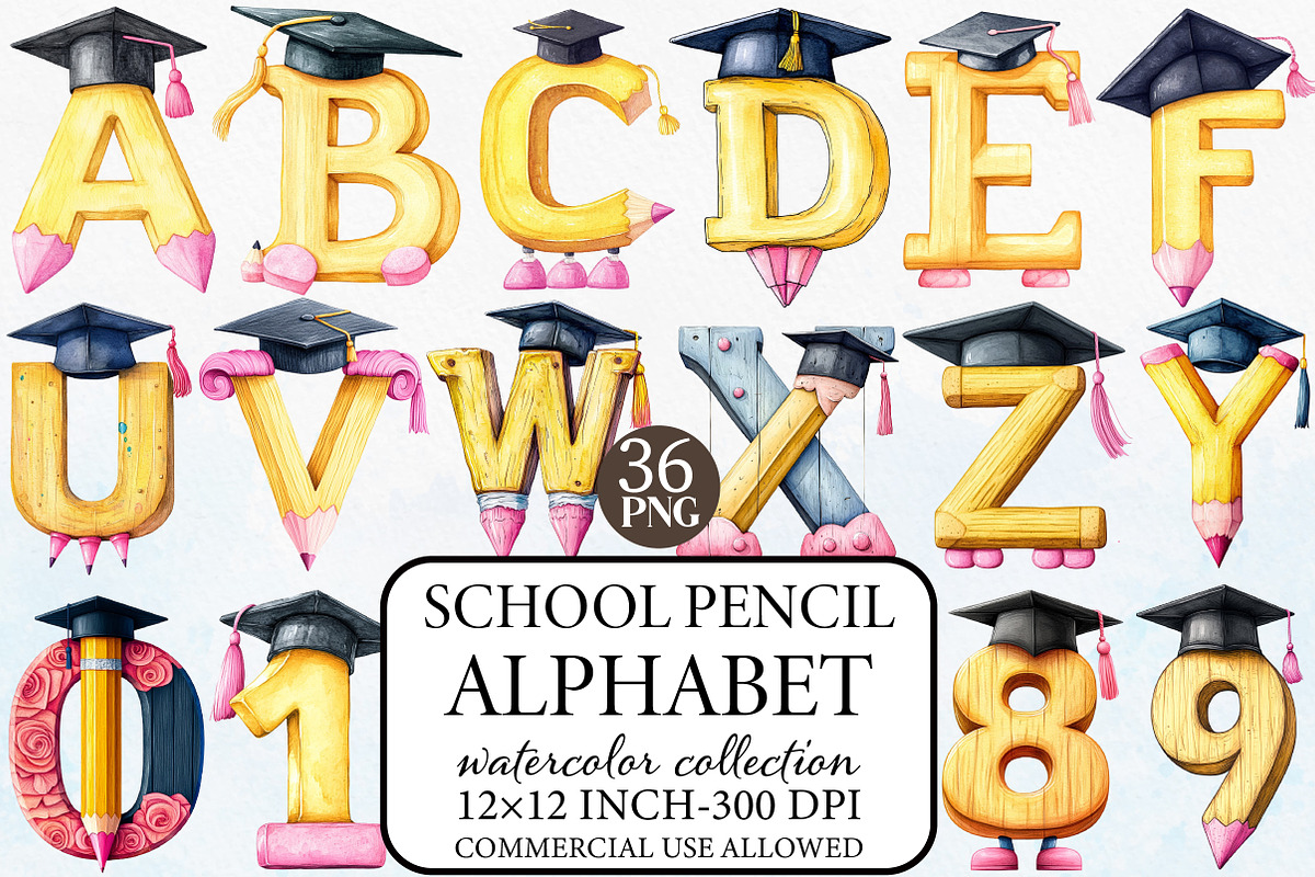 School Pencil Alphabet Clipart Bundl, an Illustration by Libby Wishes (Photo 1 of 7)