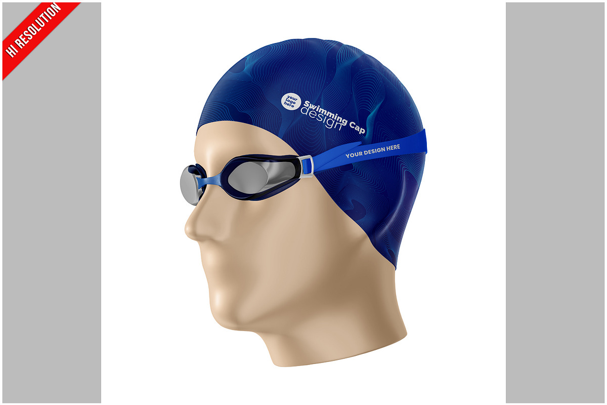 Swim Cap With Goggles Mockup, a Hat Mockup by Bruno's Shop (Photo 1 of 3)