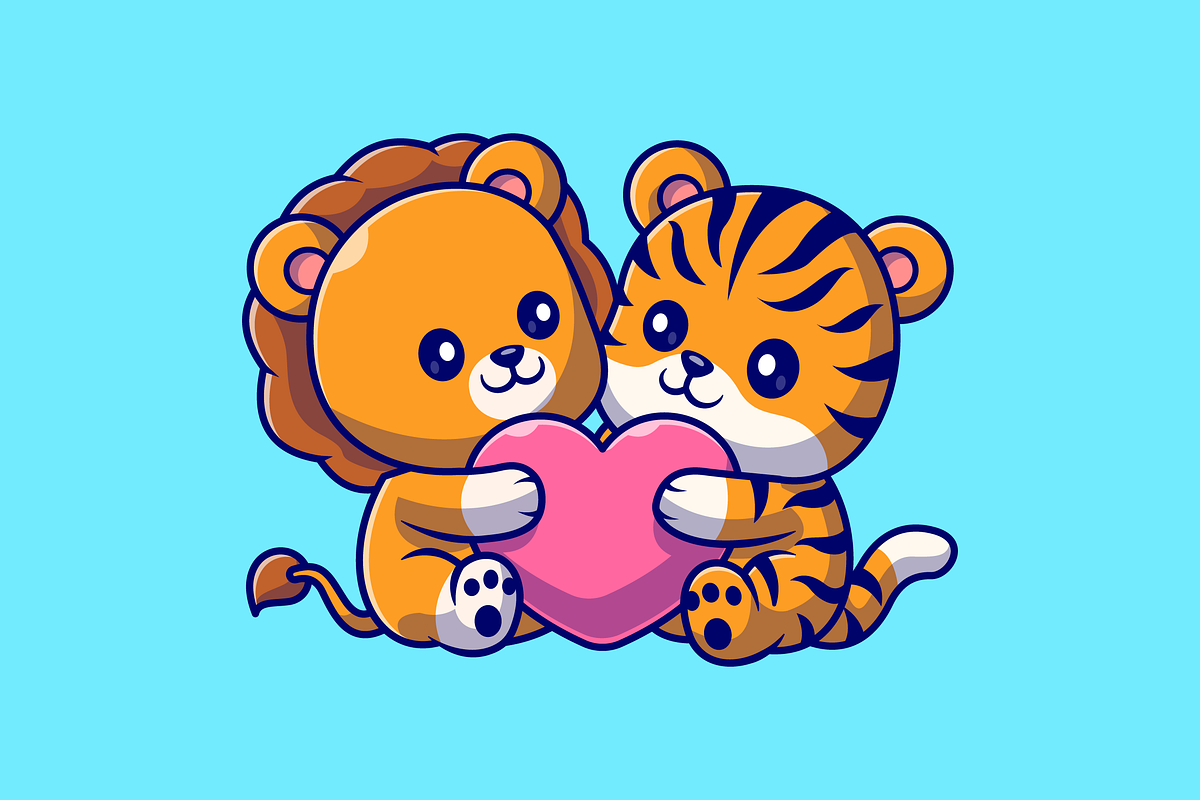 Cute Lion and Tiger Hug Love Heart, an Animal Illustration by Catalyst Labs (Photo 3 of 3)