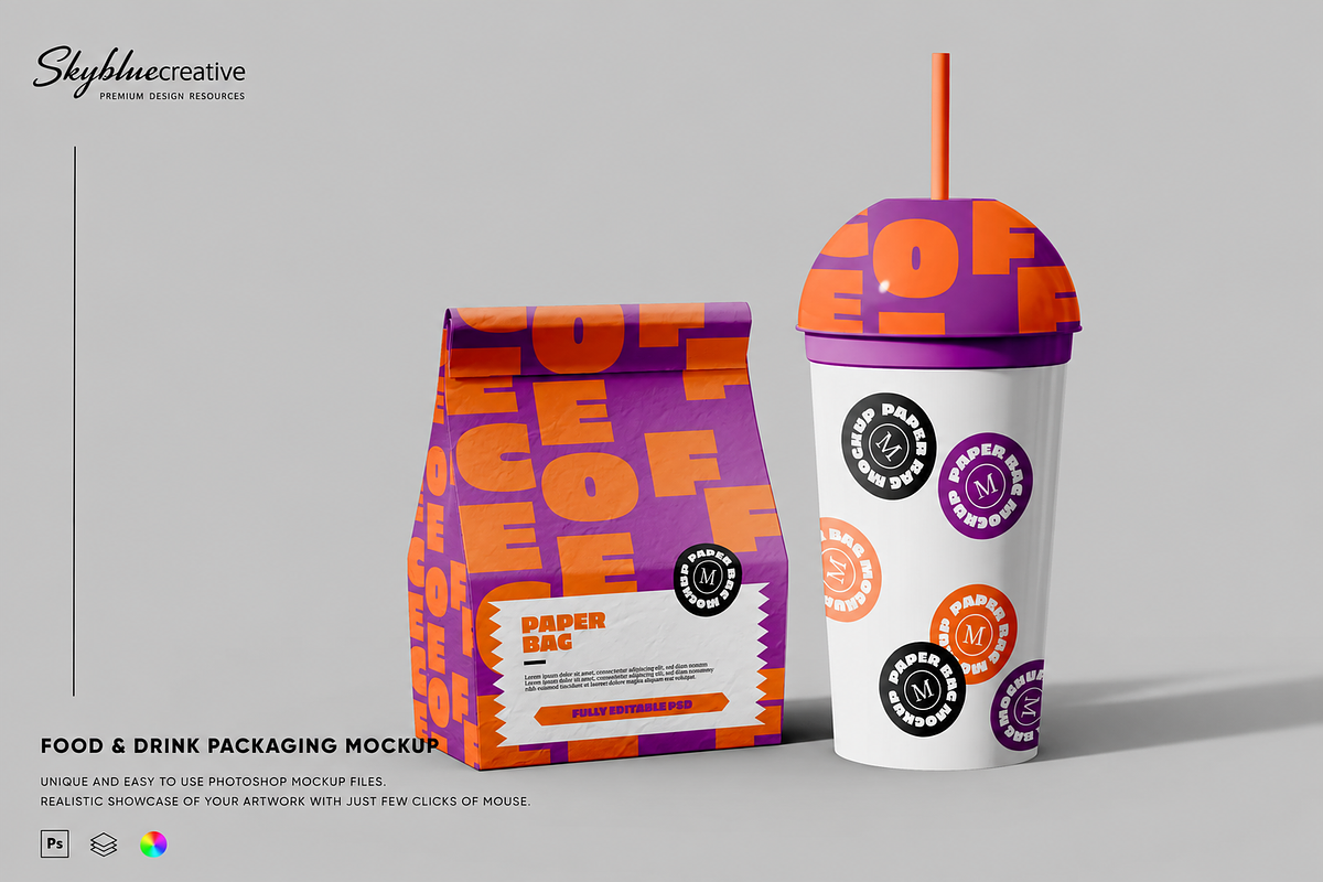 Paper Cup with Bag Mockup, a Packaging Mockup by skybluecreative (Photo 1 of 2)