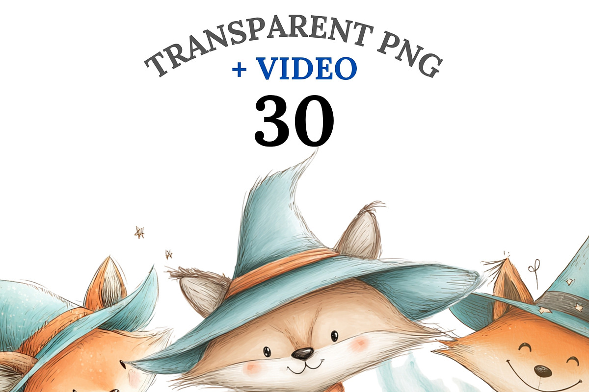 30 Watercolor Fox Witch Clipart PNGs, an Animal Illustration by Pati Charm Studio (Photo 1 of 8)