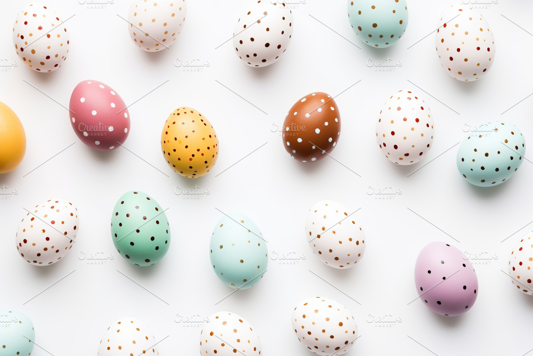 Colorful easter eggs on white background, a Holiday Photo by AlyaAnd