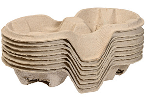 A stack of cardboard cup holders for coffee and drinks, made fro