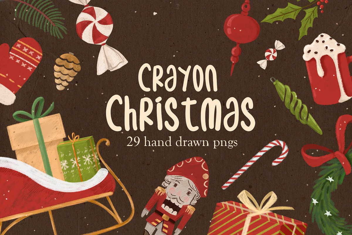 Crayon Christmas Clipart Set | png, a Seasonal Illustration by Marine art (Photo 1 of 4)