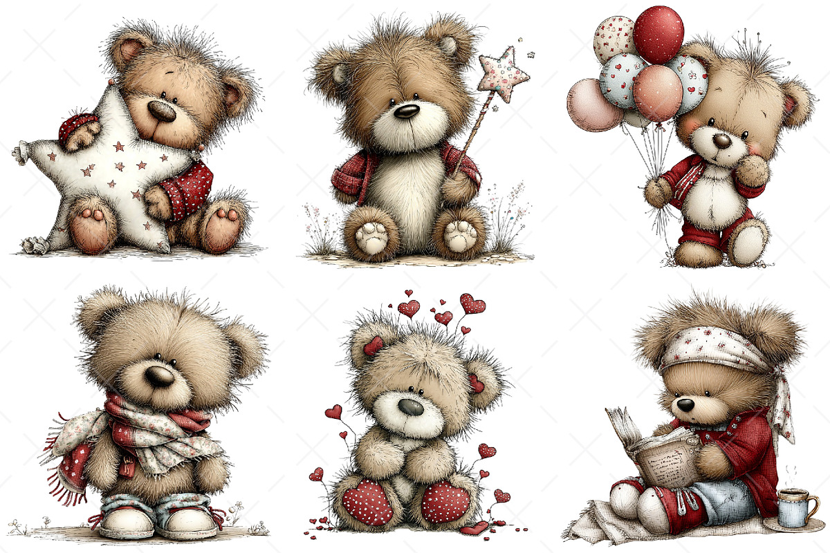 Whimsical Teddy Bear Clipart Bear, an Illustration by Craft Nest (Photo 3 of 11)
