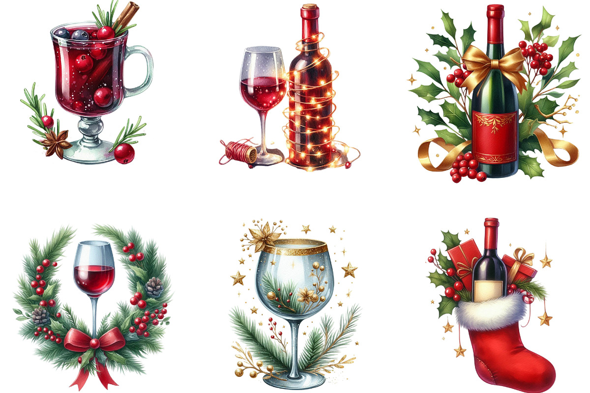Christmas Red Wine Clipart, an Illustration by Designking (Photo 3 of 5)