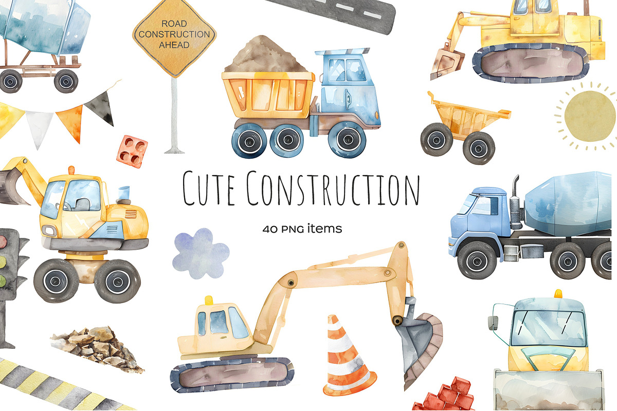 Watercolor construction clipart, a Transportation Illustration by Art and Funny (Photo 1 of 4)
