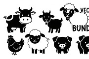 Cute Farm Animal Silhouette Bundle, an Illustration by hafijul (Thumbnail 2 of 51)