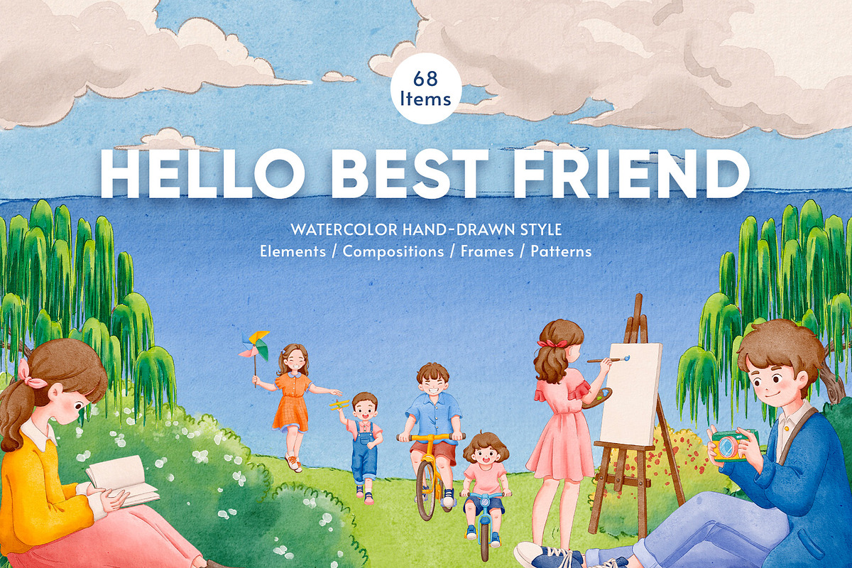 Hello Best Friend – Watercolor, a Person Illustration by CreativeValuation (Photo 1 of 11)