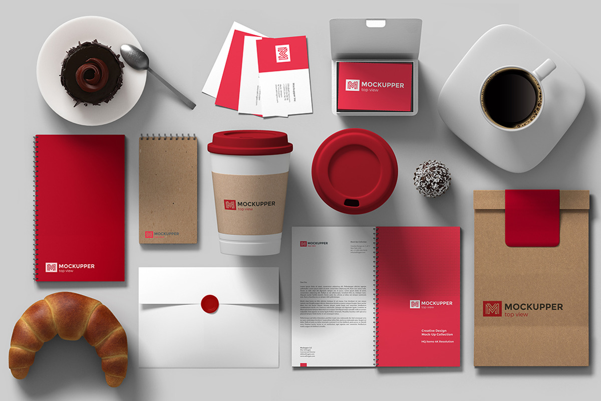 Identity Mockup Top view 4K set, a Cups & Container Mockup by Sentavio (Photo 4 of 10)