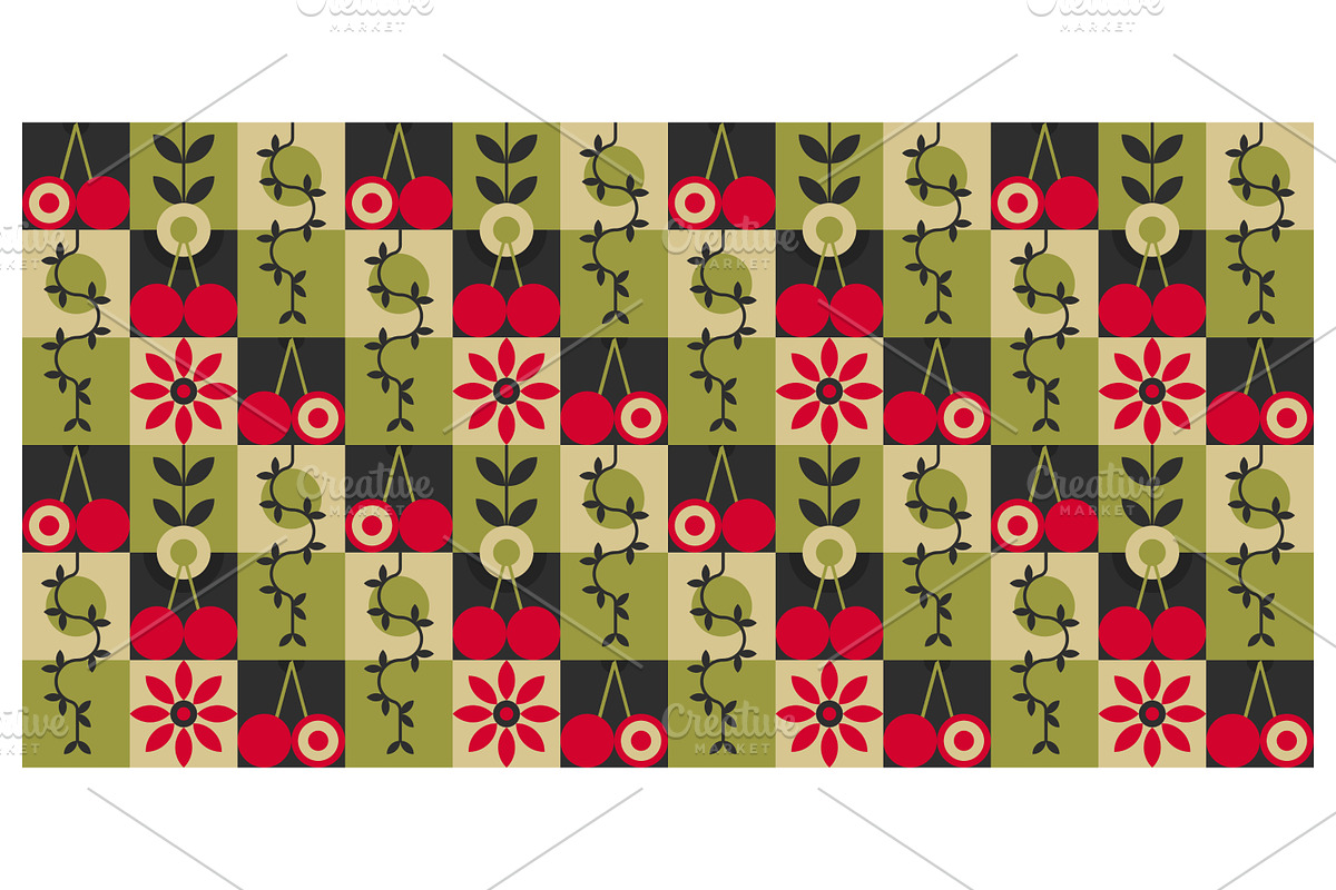 Retro Cherry and Flower, a Decorative Illustration by Creative Backgrounds