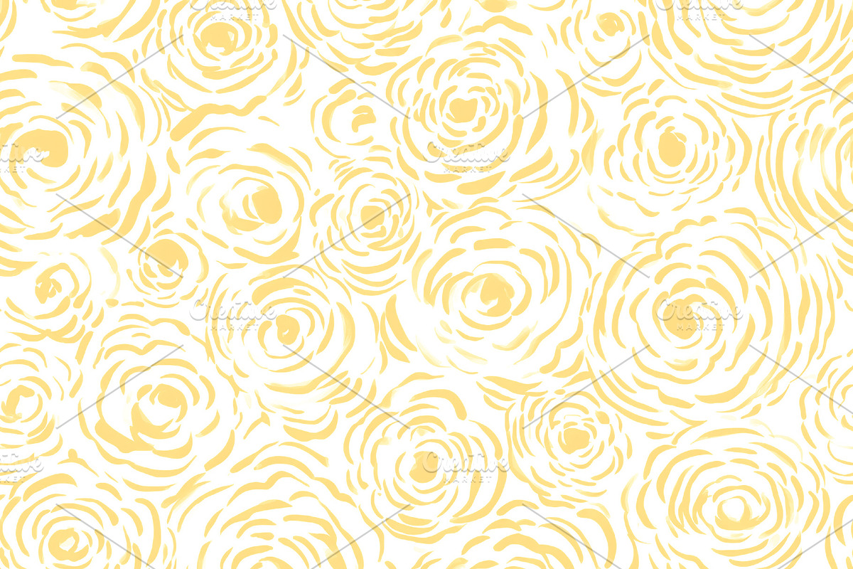 Seamless pattern with yellow hand drawn floral roses on white background for te, a Pattern Graphic by Studio ANNA