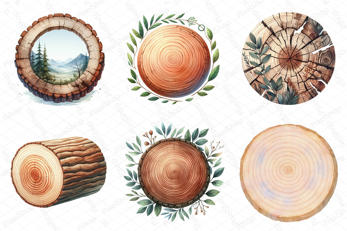 Watercolor Round Wooden Clipart, an Illustration by DreamPrint404 (Photo 4 of 6)