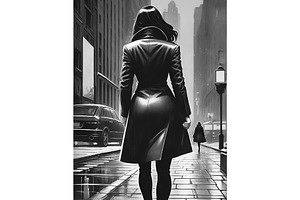 Woman Walking Downtown City Street