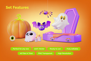 Spooky 3D Halloween Illustration Set