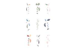 Nine elegant watercolor leaf sprigs, an Illustration by okskukuruza