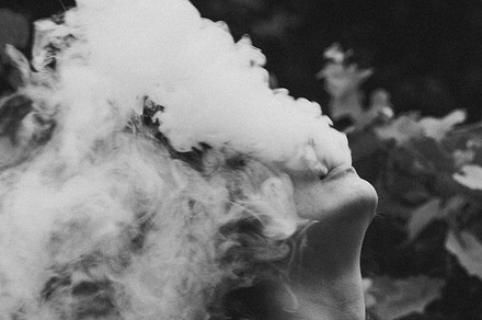 Girl and vapour on a dark background containing vaping, girl, and e-cigarette